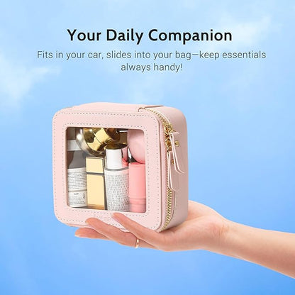 Aveniee Mini Clear Makeup Bag, Small Cosmetic Bags Travel Toiletry Pouch Organizer, TSA Approved Make up Case with Zipper, Car Bag for Essentials,Pink