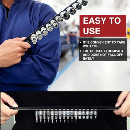 AMM 9-Piece Socket Organizer, 1/2 inch, 3/8 inch and 1/4 inch Drive ABS Tools-Black Socket Holder,Heavy Duty Socket Racks, Premium Quality Socket Clip Rail Holder,The best tool trays in the garage