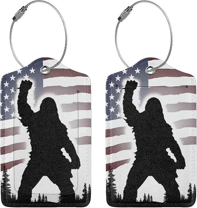 American Flag Leather Luggage Tag with Stainless Steel Ring, Fun Name Id Card Cover Travel Bag Tag Set, Suitable for Travel Bag Luggage Women Men 4 PCS