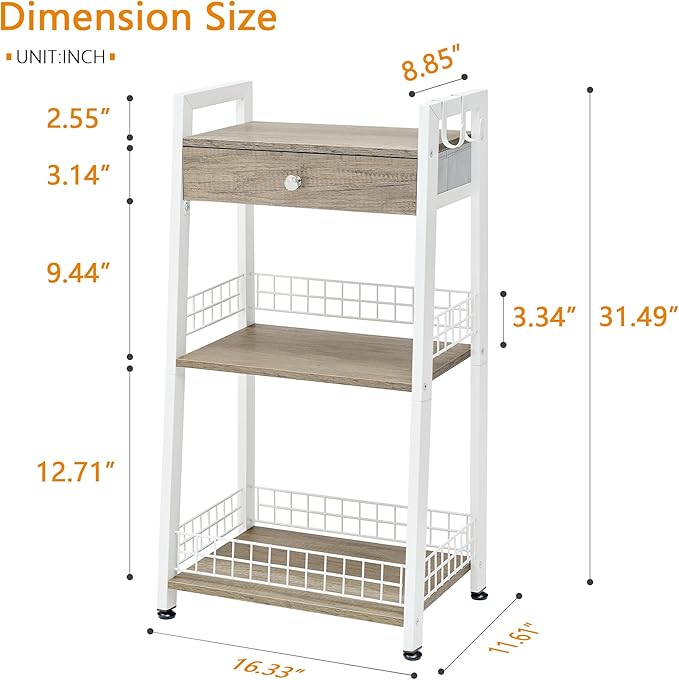 3-Tier Ladder Shelf with Drawer, Bathroom Floor Storage Shelf, Freestanding Tower Shelf Ladder Bookshelf for Living Room,Bedroom -White