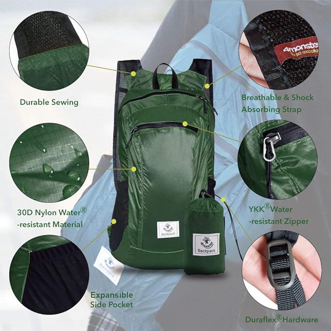 4Monster Hiking Daypack,Water Resistant Lightweight Packable Backpack for Travel Camping Outdoor