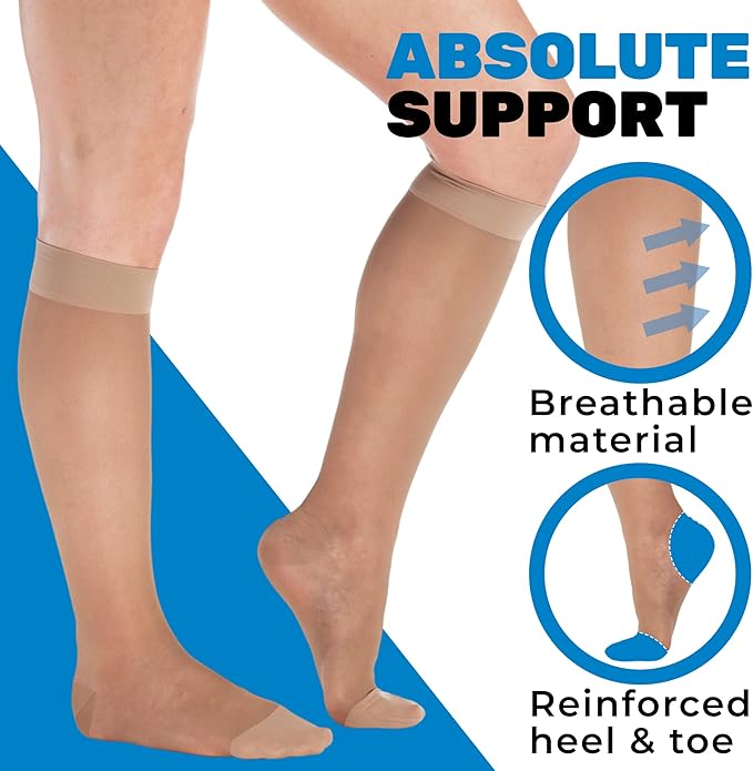 (3 Pairs - Closed Toe) Made in USA - Compression Socks for Women 15-20mmHg - Sheer Compression Knee High Stockings for Post Surgery, Pregnancy, Arthritis, Edema - Taupe, Large - A101T3-3