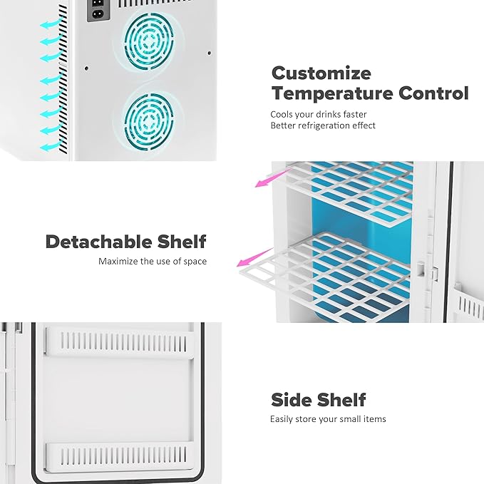 22L/30Cans Mini Fridge for Bedroom, 12v DC Portable Cooler & Warmer, Mini Refrigerator with Glass Front, for Car Office Desk & Dorm Food Beverage Skincare Makeup (Cooling White)