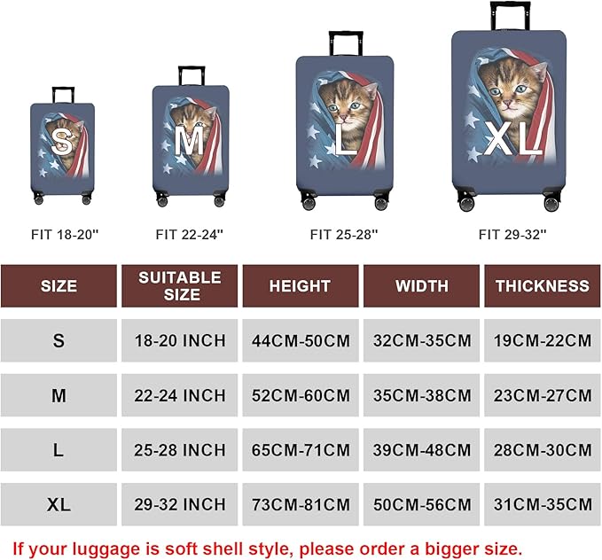WUJIAONIAO Travel Luggage Cover Baggage Suitcase Cover Protector Skins 18-32 Inch (Cat A, L (for 25-28 inch luggage))