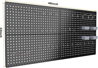 Pegboard Smith 4x2ft Metal Pegboard Kit for Tools Storage, Black Pegboard Wall Organizer with Hooks and Pegboard Bins