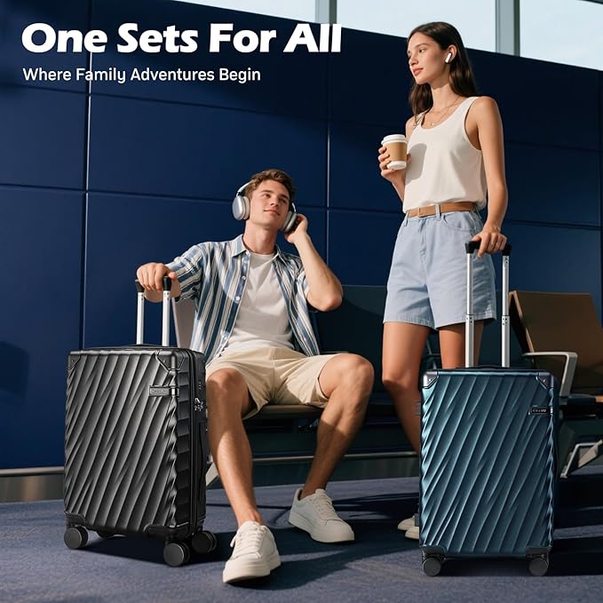 Luggage sets 3 piece with Spinner Wheels, PC Hard Shell Travel Luggage, Carry On suitcase with TSA Lock,YKK Zippers,Charcoal Metallic (Gold, 3 Piece Sets(20/24/28))