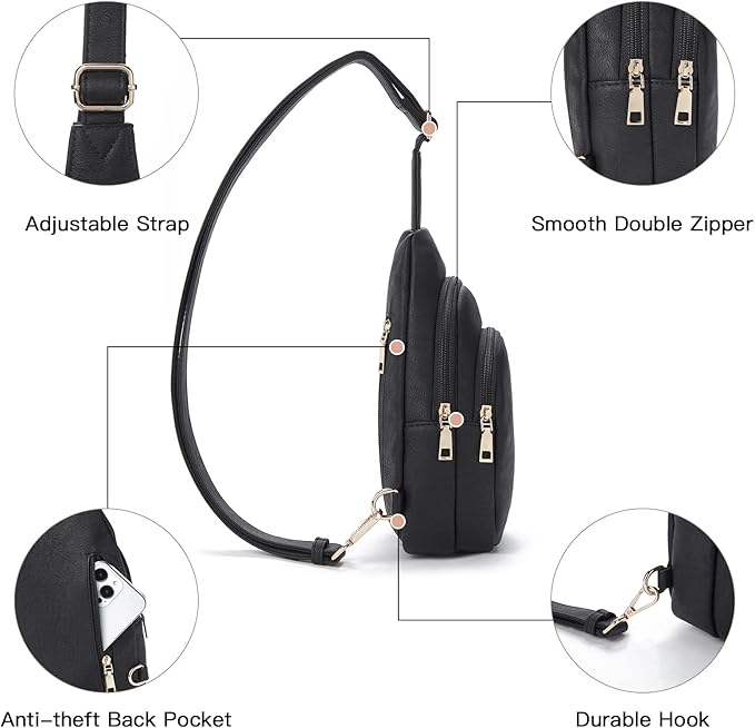 Telena Small Sling Bag for Women Leather Crossbody Fanny Packs Chest Bag for Women