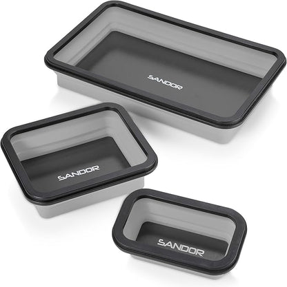 Collapsible Magnetic Parts Tray Set - 3 Different Size Tool Trays for Screw, Bolts, Nuts, Washers, Pins and Other Small Metal Parts, Mechanic Tool Gifts for Men - Light Grey