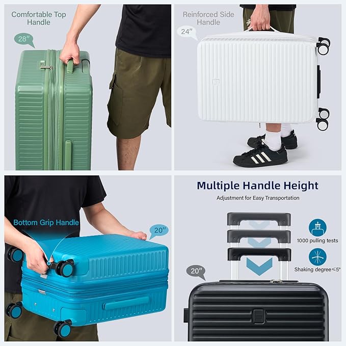 Hard Shell Suitcases Expandable Travel Luggage Sets 3 Piece, Carry on and Check in 3 Piece Luggage Suitcase Sets with Spinner Wheels Cup Holder Charger Built in (Black, 20/24/28)
