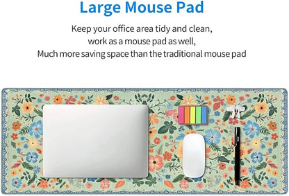 Gaming Mouse Pad, Large Non-Slip Rubber Base Mousepad, Keyboard Mouse Mat, Desk Pad with Stitched Edges, 31.5x11.8inch, Wilde Flower