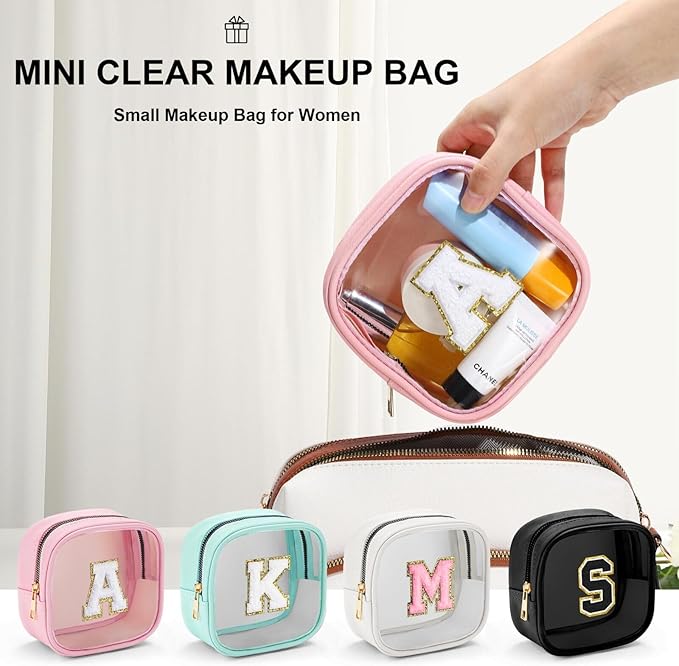 YOOLIFE Initial Makeup Bag Travel Toiletry Bag, Clear Makeup Bag Car Accessories For Women Clear Makeup Bags With Zipper Girlfriend Teacher 7 Year Old Girl Gifts Daughter Gifts Girl Gifts Mini Black D