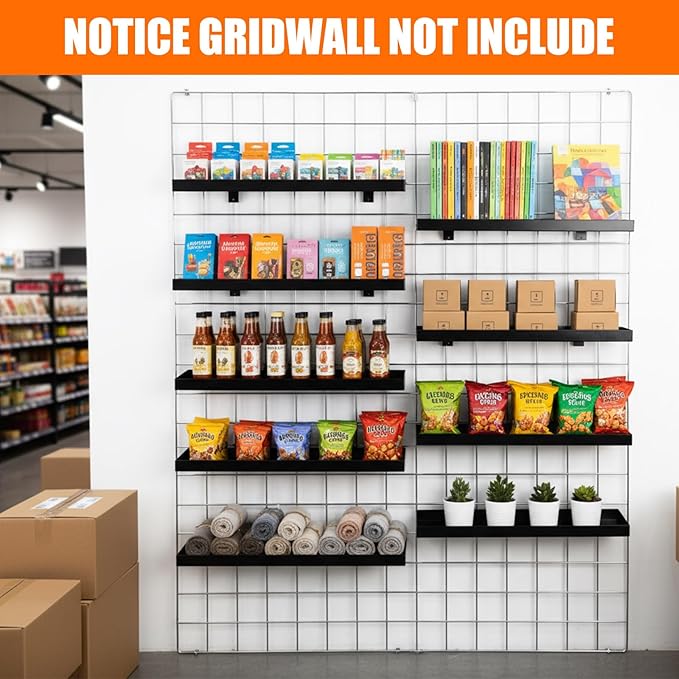 Coume 4 Pcs Gridwall Shelf Grid Panel Display Shelf Metal Wire Wall Rack Gridwall Shelving Wall Hanging Baskets for organizing Accessory for Garage, Crafts Room, Workbench (15.75" X 7.87")