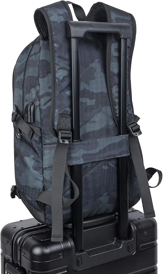 Tzowla Business Laptop Backpack Water Resistant Anti-Theft Backpack with USB Charging Port and Lock 17.3 Inch Computer Backpacks for Women Men, Casual Hiking Travel Daypack (Navy Blue Camo)