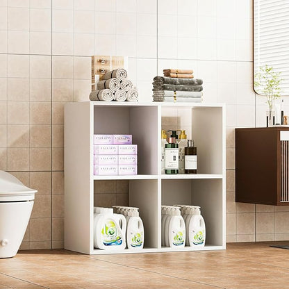 COMHOMA 4 Wood Cube Storage Organizer with Open Back and Removable Back Panels, 11In White Cube Storage Bookshelf, Cubicle Shelf Bookcase for Home Office Bedroom Living Room, Vertical or Horizontal