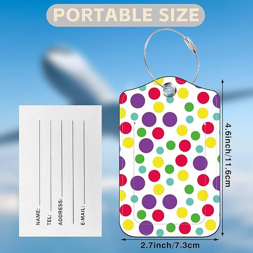 2 Pack Luggage Tags for Suitcases Colorful Polka Dots Leather Luggage Tags Privacy Cover ID Label with Stainless Steel Loop and Address Card for Women Men Travel Bag Backpack