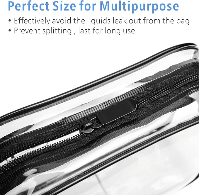 PACKISM Clear Makeup Bags - 2 Pack Quart Size Travel Bag TSA Approved Travel for Toiletries, Cosmetic Bags Carry on Clear Toiletry, Black Large