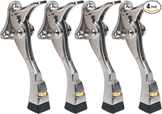 4 Packs Heavy Duty Kickdown Door Stopper, One Touch Adjustable Kickdown Door Stop for Heavy Doors, 4 in Metal Door Kickstand with Rubber Tip & Wall Protectors for Wide Doors