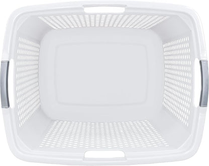 (2-Pack), 2.5 Bushel Plastic Dirty Laundry Basket, White, With two Handles.Ideal for Families, Apartments, and Dormitory Rooms。