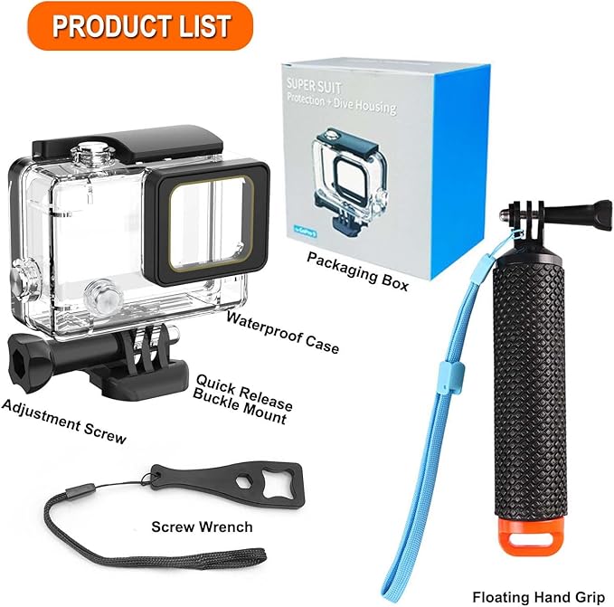 Compatible for Go Pro Hero 4/3+/3 Black Silver Waterproof Housing Case 45M/147FT Protective Underwater Diving Case Shell with Cameras Handle Mount Accessories Kit