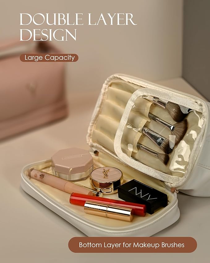 Graduation Gifts for Girls Teen Girls, Personalized Makeup Bag with Handle, Initial Double Layer Cosmetic Bag with Makeup Brush Organizer, Cute Cosmetic Pouch for Women, Gifts for Friends Mom