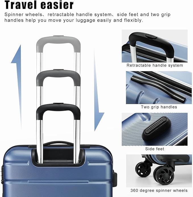 Coolife Luggage Suitcase Carry-on Spinner TSA Lock USB Port Expandable (only 28’’) Lightweight Hardside Luggage (Teal Blue, 3 piece set)