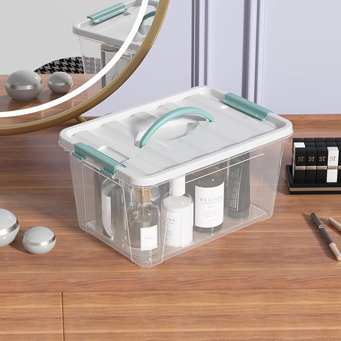 Ramddy 6-Pack 14 Quart Plastic Storage Bin with Handle, Clear Latching Container Box