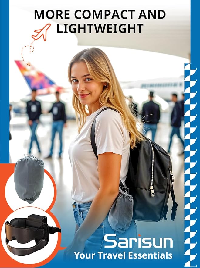 Travel Pillow Combo with Chin Strap, Airplane Pillows with 3D Eye Mask for Sleeping, 360° Support Plane Head Strap for All Plane Seats, Long Flights Essentials, Stop Bobblehead, Pink