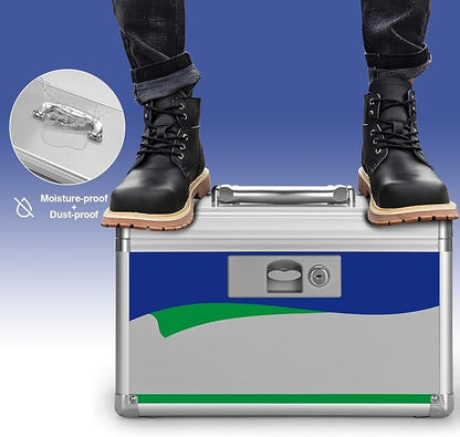 Medicine Lock Box for Safe Medication - 11.2 x 7.6 x 7.6 Inches - Lockable Storage Box for Drugs, First Aid Kit Empty, Lock Boxes with Key for Home/Outdoor (Blue/Medium)