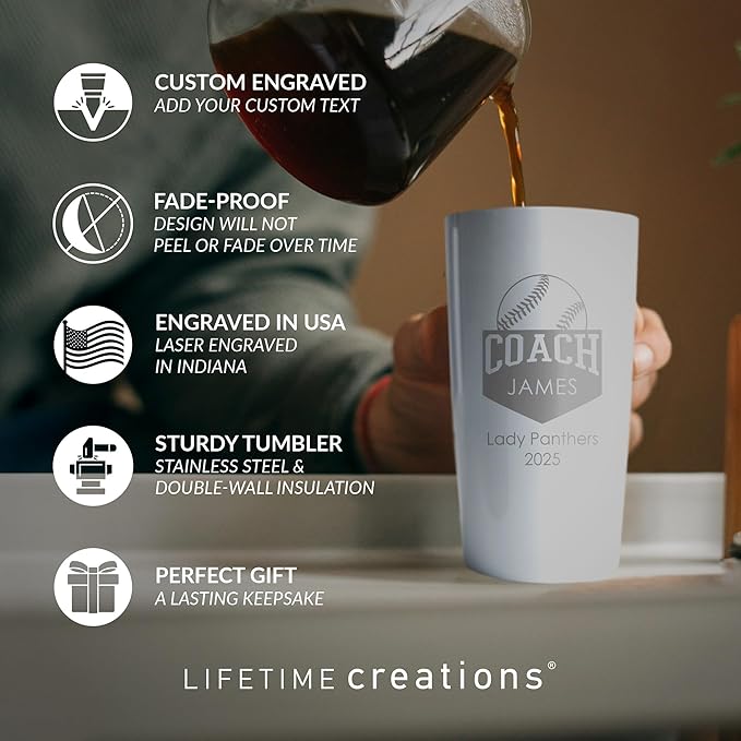 Lifetime Creations Custom Softball Coach Tumbler - Sotfball Coach Gifts for Men, Best Coach, Thank You Coaches, Softball Senior Night Gifts (White 20 Ounce Cup)