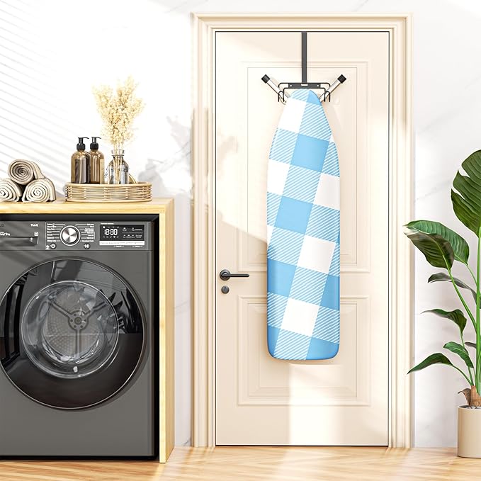 Ironing Board Holder Wall Mount, Over The Door Ironing Board Holder, Over The Door Or Wall Mount Ironing Board Hanger for Y & T Leg Iron Boards (Black)