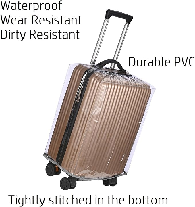 Clear PVC Suitcase Cover - Thick, Transparent, Waterproof & Dustproof - Wheeled Luggage Protector (20")