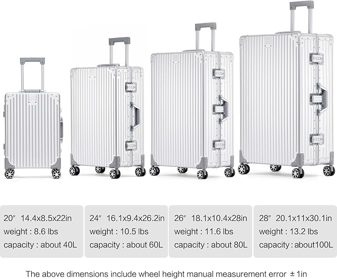 Metal All Aluminum Carry-on Luggage TSA Customs Lock Zipperless Silent Rotary Wheel Business Suitcase Aluminum Frame Set (red, 28 '')