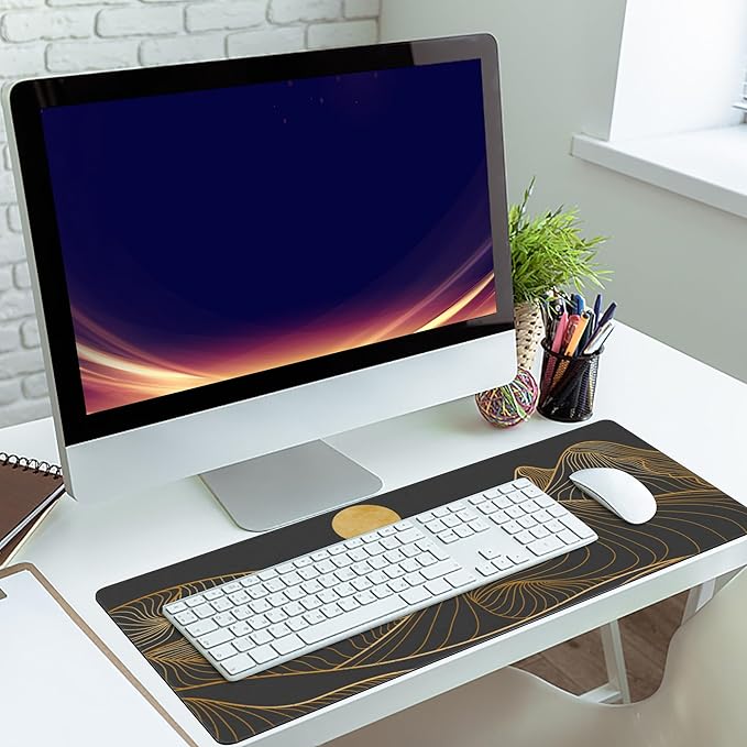 Desk Mat,Mountain Line Art Extended Gaming Mouse Pad,Large Non-Slip Rubber Base Mousepad with Stitched Edges,Waterproof Mouse Mat Desk Pad for Office Game Home 35.4x15.75 in