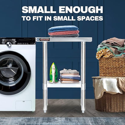 DuraSteel 30x24 Stainless Steel Work Table - NSF Commercial Prep Metal Table - Outdoor Pizza Oven Stand w/Under Shelf - Kitchen Island Laundry Utility Garage Microwave Stand Large Rolling Storage Cart