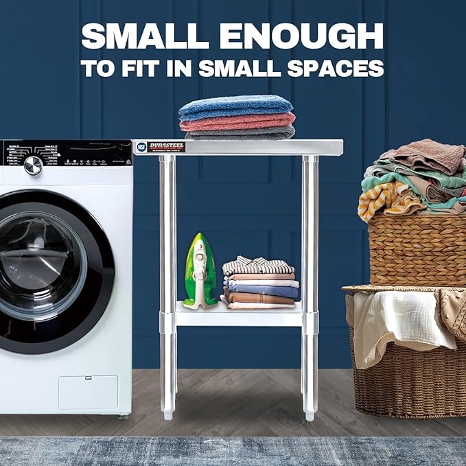 DuraSteel 24x12 Stainless Steel Work Table - NSF Commercial Prep Metal Table - Outdoor Pizza Oven Stand w/Under Shelf - Kitchen Island Laundry Utility Garage Microwave Stand Large Rolling Storage Cart