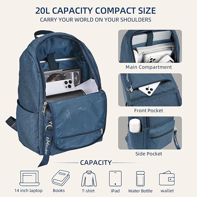 OMOUBOI Casual Daypacks Superbreak Backpack 14 inch Laptop Backpack for Women & Men Fits Tourism Business (Blue)