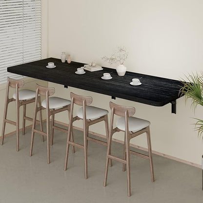 IAE Floating Wall Mounted Folding Table Desk with Pine Wood,60" x 22" Foldable Workbench,Fold Down Wall Mounted Foldable Desk with Shelf Brackets,Laundry Folding Table for Home,Dining,Kitchen,Black