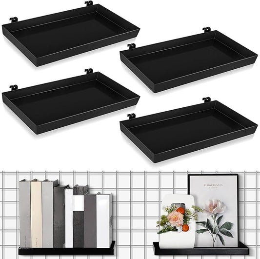 Coume 4 Pcs Grid Panel Display Shelf 11.8 x 7.87 Inch Metal Display Rack Gridwall Shelving Wall Organizer Grid Wall Panels Hanger Accessory for Crafts Room, Garage, Workbench, Office, Retail