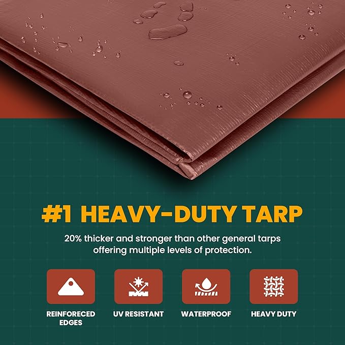 Large Waterproof Tarp - Heavy Duty 5 Mil Thick Poly Tarpaulin Ideal for Canopy Tents, Boats, RV or Pool Covers - Multipurpose Protective Tarps with Grommets for Indoor and Outdoor Use | 50' x 100'