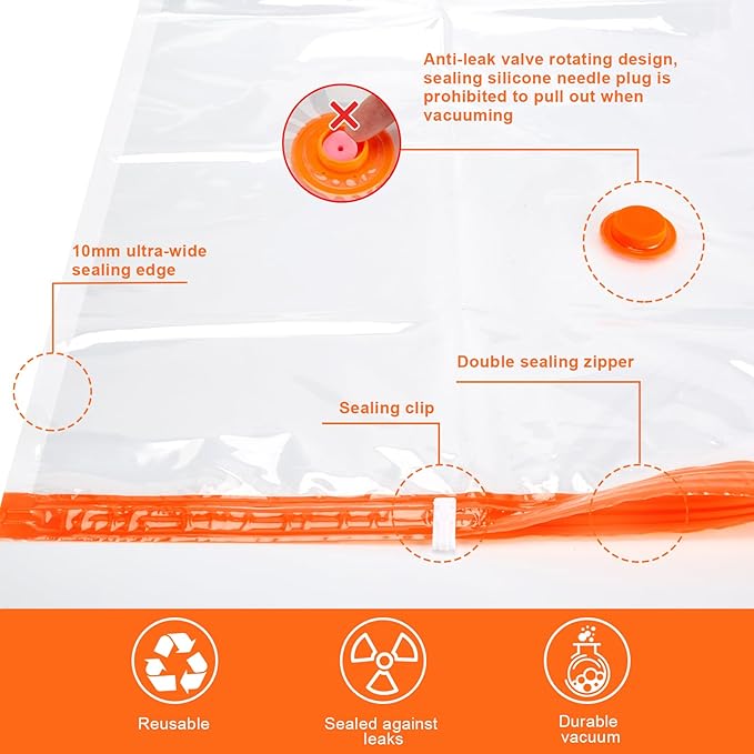 AGPTEK 12 Pack Vacuum Storage Bags(3 Jumbo/Large/Medium/Small) Compression Storage Bags for Blankets Clothes, Space Saver Vacuum Seal Bags for Clothing Bedding Travelling Luggage(Electric Pump)