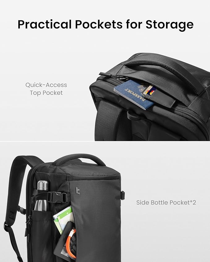 tomtoc Travel Backpack 28L, TSA Friendly Flight Approved Carry-on Luggage Hand Water-resistant Lightweight Business Rucksack, Durable Bag Fits 16 Inch Laptop