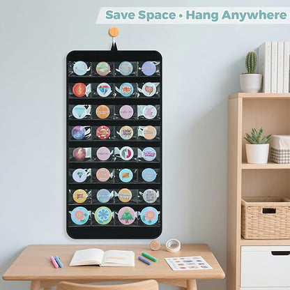PACMAXI Hanging Badge Button Pin Organizer Display Storage Stand, Enamel Mini Button Pins Display Holder, Hold Up To 32 Pins. (Black-32 Pockets)
