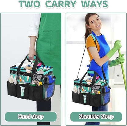 Boczif Cleaning Caddy Bag Wearable, Cleaning Caddy Supplies Organizer with Handle, Shoulder Straps & Detachable Divide, Cleaning Tool Organizers Tote Bag for Cleaners & Housekeepers (Green)