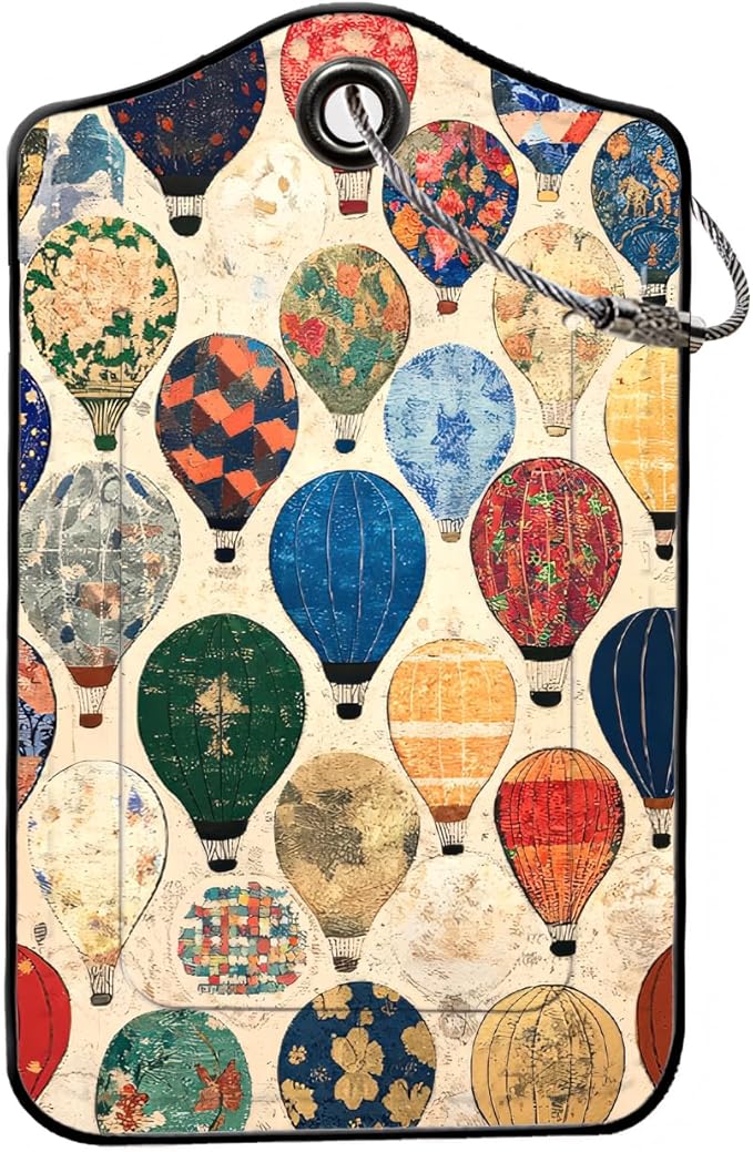 Luggage Tags for Suitcases, 2-Pack PU Leather for Cruise & Travel, Baggage ID Tags with Privacy Cover & Address Card, Durable Metal Ring, Kids Adults Travel Accessories, Tapestry Balloons