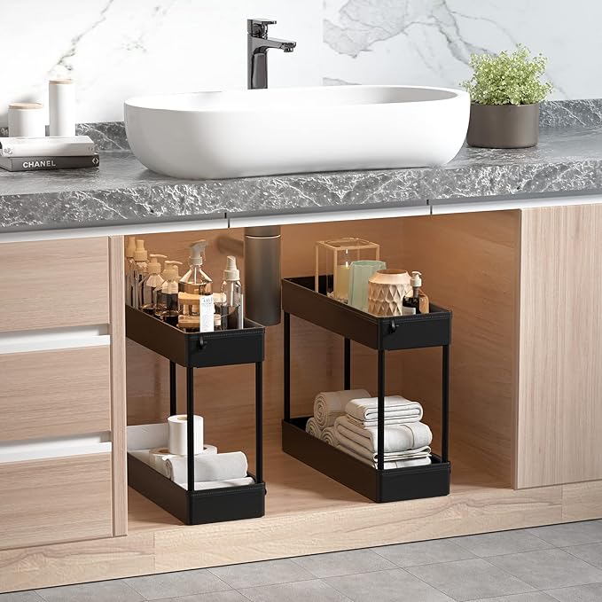 SOLEJAZZ Slim Rolling Storage Cart with Wheels 4 Tier Skinny Bathroom Storage Organizer Narrow Shelf Unit Thin Laundry Room Utility Cart for Bedside Kitchen Office Next to Fridge Small Places, Black