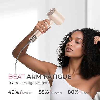 Blow Dryer with Comb, TYMO AIRHYPE Compact 200 Million lonic Hair Dryer with Diffuser, Fast Dry Pink Blow Dryer for Women 110,000RPM Portable Hairdryer for Curly Hair, 4 Temps & 2 Speeds