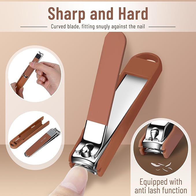 Nail Clippers Set for Men and Women 7 Pieces Stainless Steel Grooming Kits, Fingernail and Toenail Clipper Cutters with Luxurious Travel Case Nail Care Tools Manicure Pedicure Kit, Brown