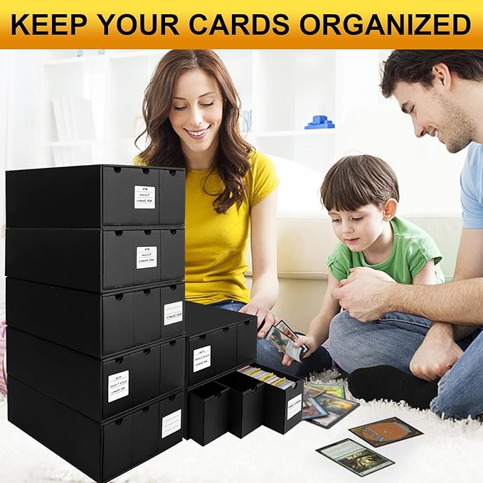 Trading Card Storage Box, Includes 21-600 CT Boxes & Card Dividers, + Trading Card Organizer for Collectible Card Games, for TCG, MTG, PTCG, Baseball Cards, with Labels & Tapes