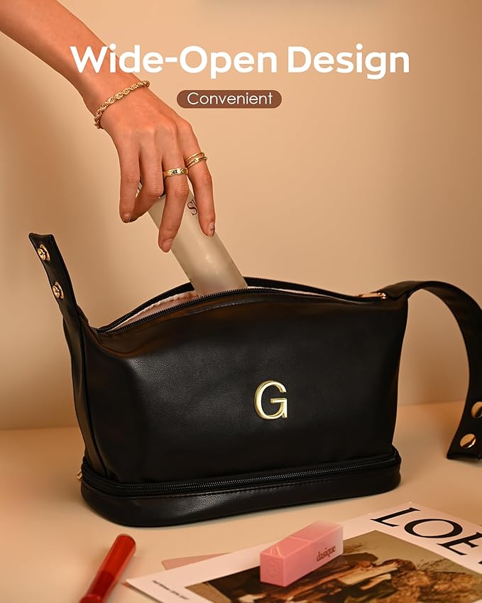 Young Women Gifts, Personalized Makeup Bag with Handle, Cool Gifts for Her Cosmetic Bag with Makeup Brush Organizer, PU Leather Travel Toiletry Bag, Gifts for Friends Female Mom