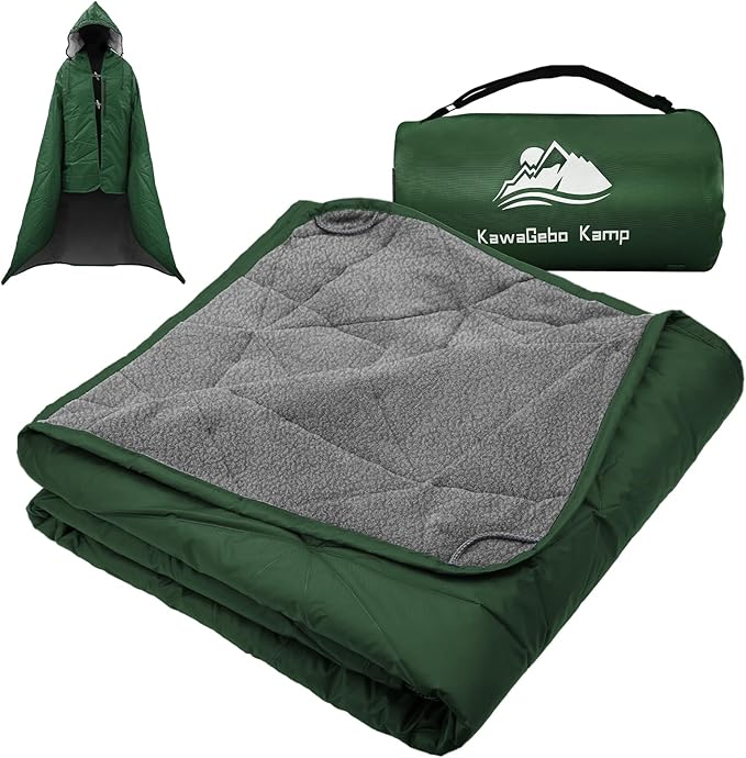 Outdoor Waterproof Blanket, Foldable Fleece Stadium Blanket for Outdoor Sports Event, Camping, Concerts, Car, Pet, Picnics - Windproof, Wearable, Machine Washable 80" x 58"